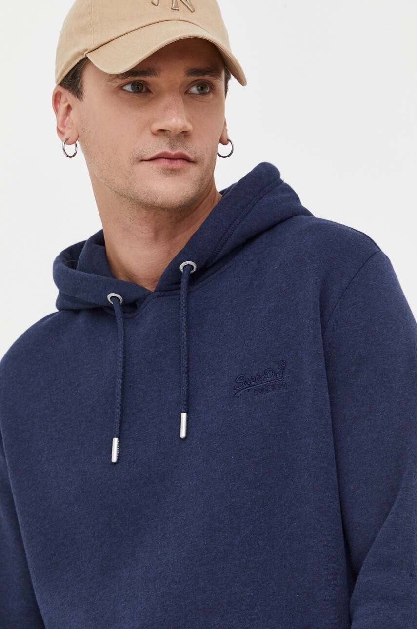 

Суичър Superdry в тъмносиньо с качулка с изчистен дизайн, Тъмносин