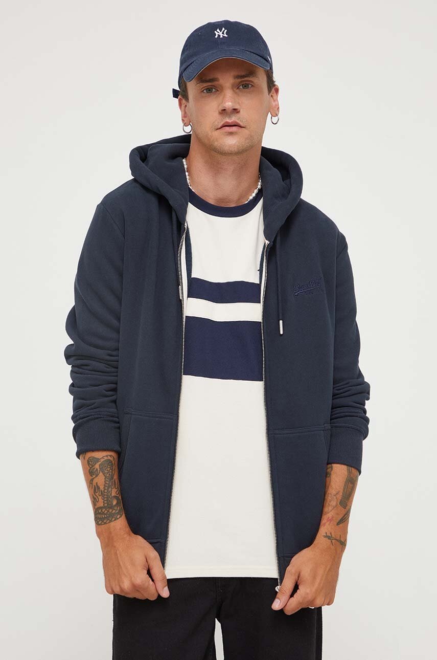 

Суичър Superdry в тъмносиньо с качулка с изчистен дизайн, Тъмносин