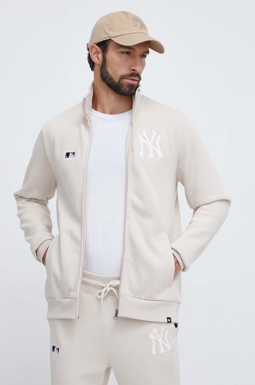 47brand bluza MLB New York Yankees barbati, culoarea bej, cu imprimeu