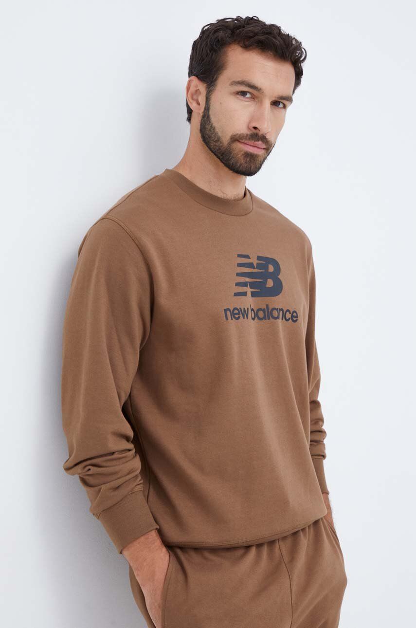 New Balance bluza barbati, culoarea maro, cu imprimeu