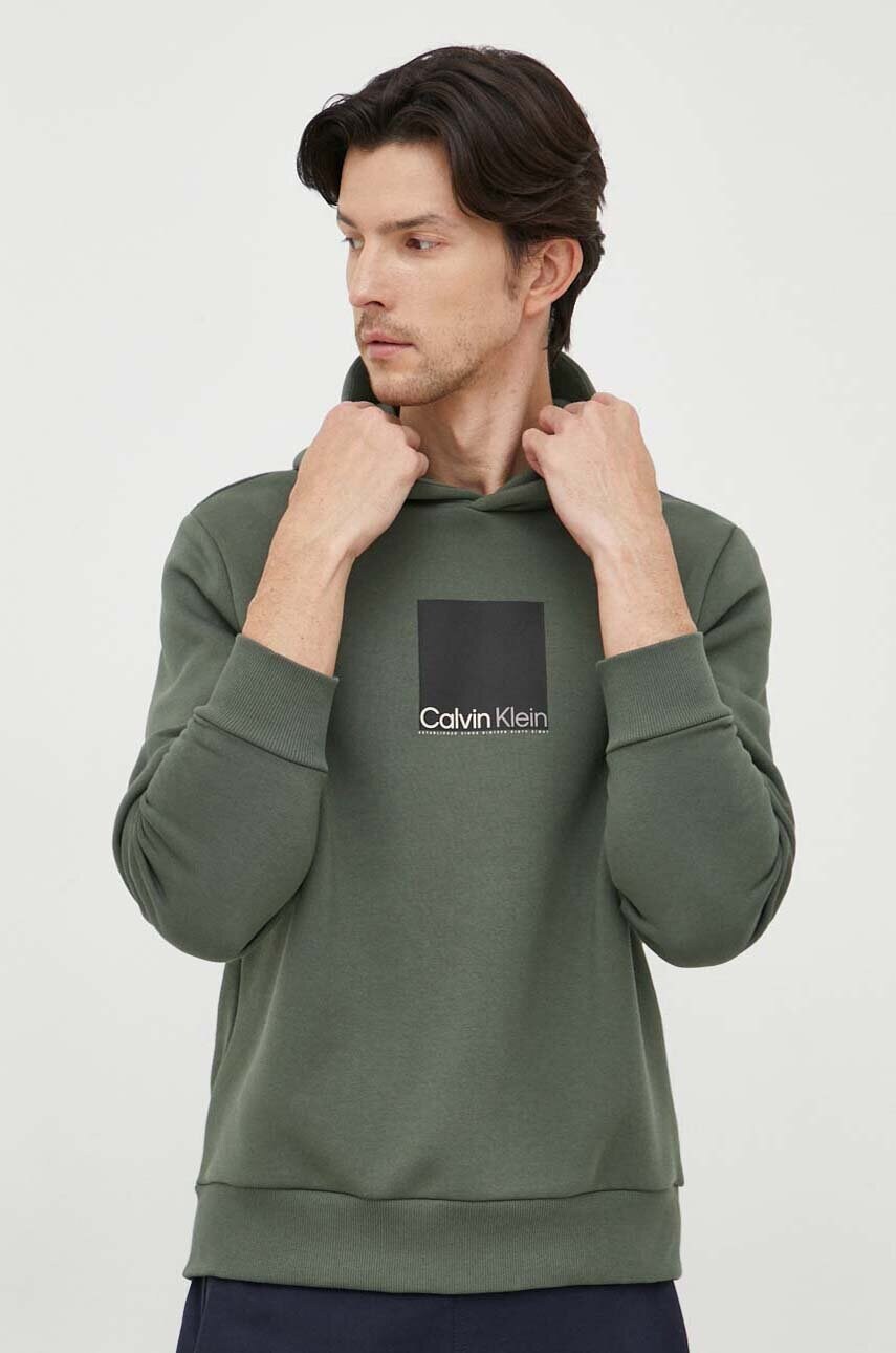 

Суичър Calvin Klein в зелено с качулка с принт, Зелен