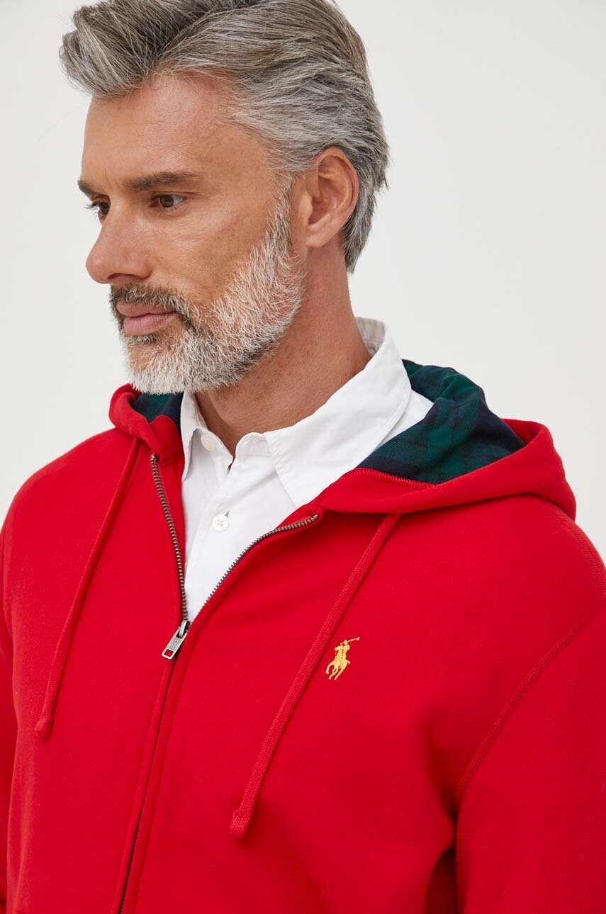

Кофта Polo Ralph Lauren мужская цвет красный с капюшоном однотонная