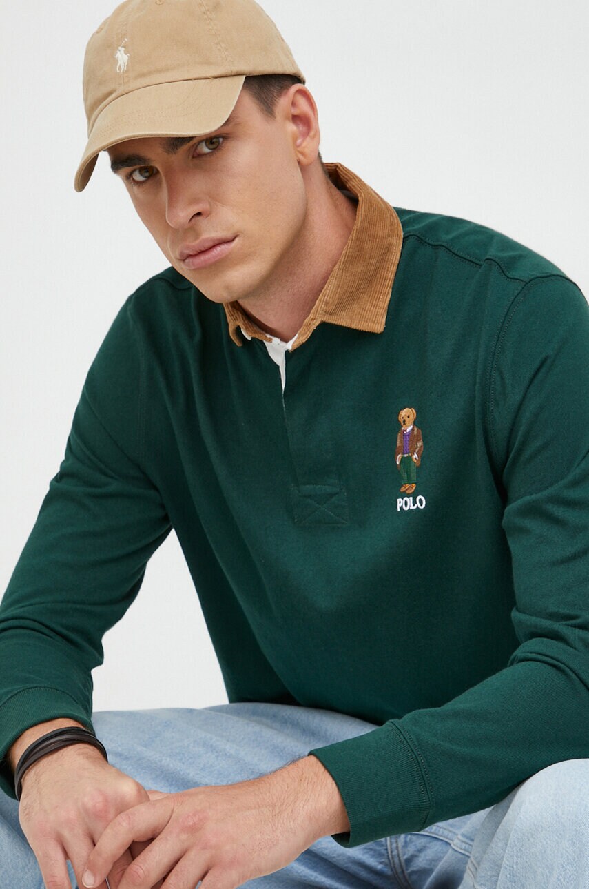 

Бавовняний лонгслів Polo Ralph Lauren колір зелений візерунок