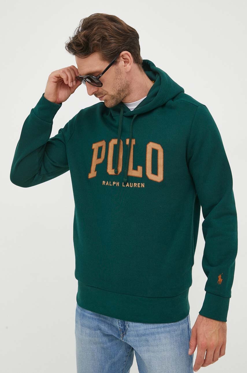 

Кофта Polo Ralph Lauren чоловіча колір зелений з капюшоном з аплікацією