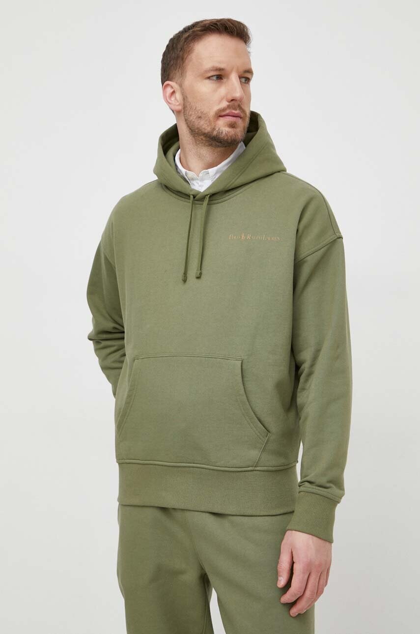 Levně Mikina Polo Ralph Lauren pánská, zelená barva, s kapucí, s potiskem, 710917904