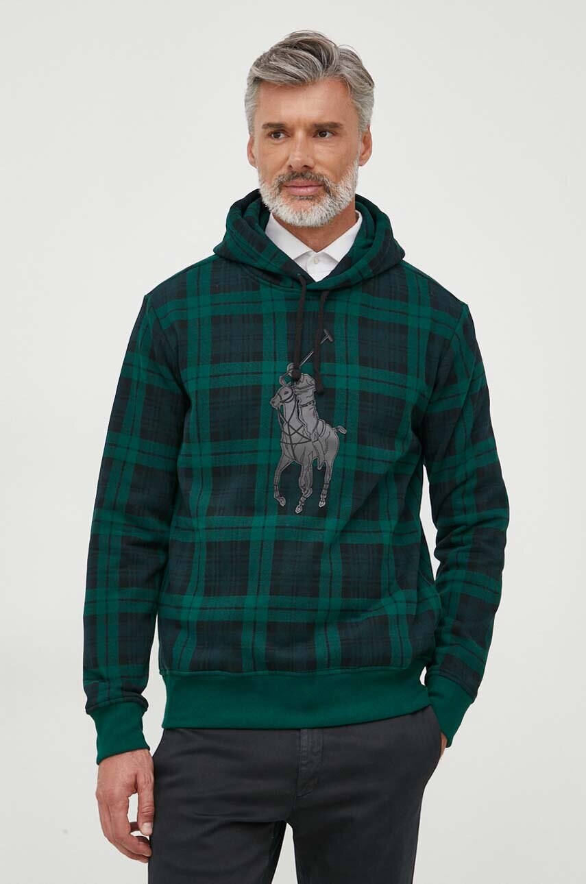 

Кофта Polo Ralph Lauren чоловіча колір зелений з капюшоном візерунок