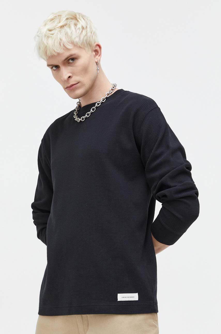 E-shop Bavlněné tričko s dlouhým rukávem Abercrombie & Fitch černá barva