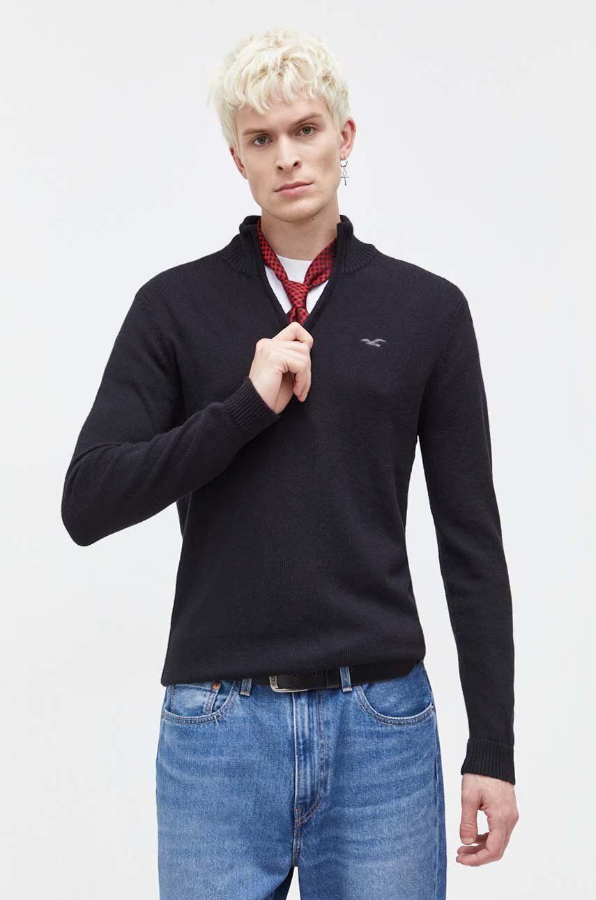 Hollister Co. pulover barbati, culoarea negru, light, cu turtleneck