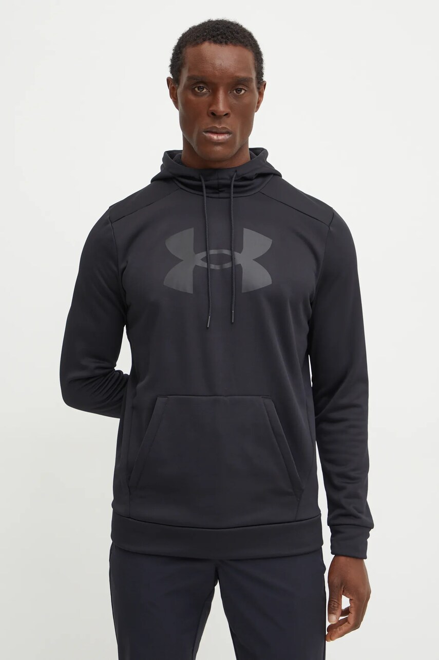 Under Armour hanorac de antrenament culoarea negru, cu glugă, cu imprimeu