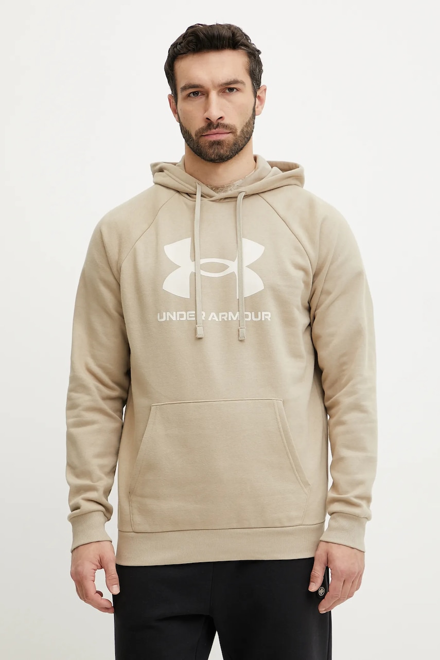 Under Armour bluza barbati, culoarea verde, cu glugă, cu imprimeu Under Armour bluza barbati, culoarea verde, cu glugă, cu imprimeu
