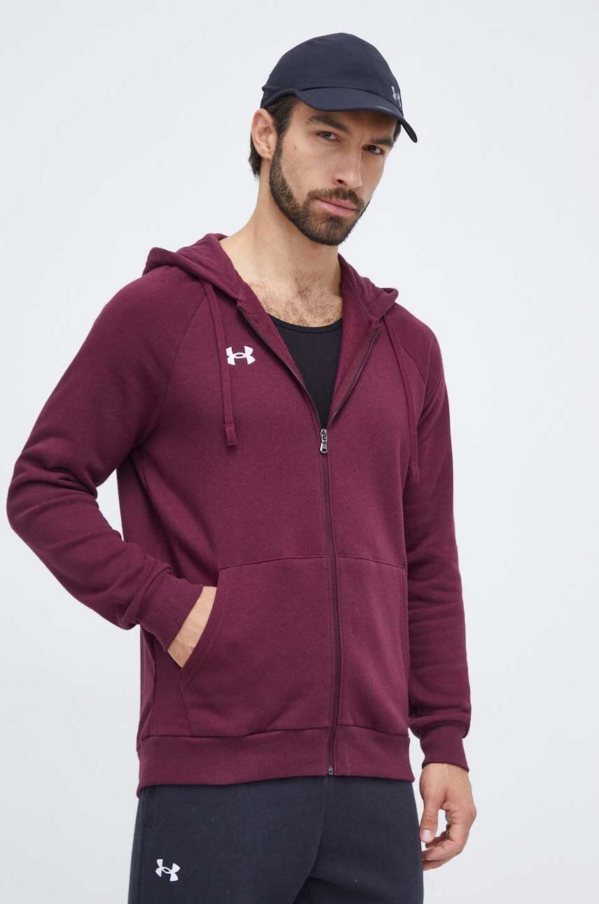 Levně Mikina Under Armour pánská, vínová barva, s kapucí, hladká, 1379767