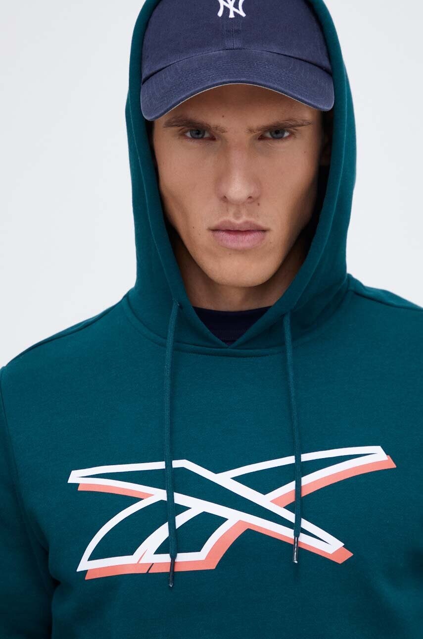 

Кофта Reebok мужская цвет зелёный с капюшоном с принтом
