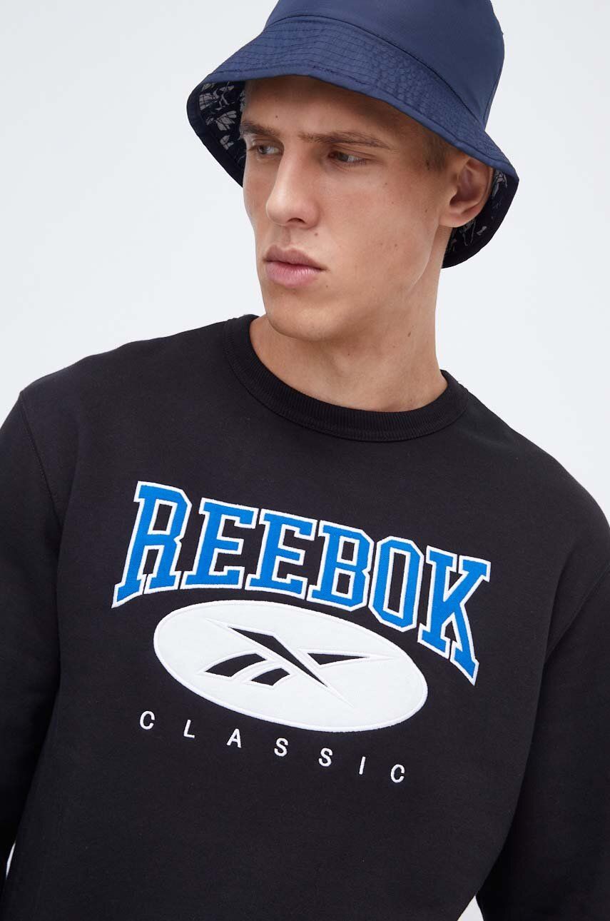 Reebok Classic bluza barbati, culoarea negru, cu imprimeu