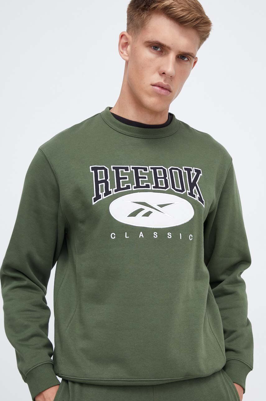 Reebok Classic bluza barbati, culoarea verde, cu imprimeu