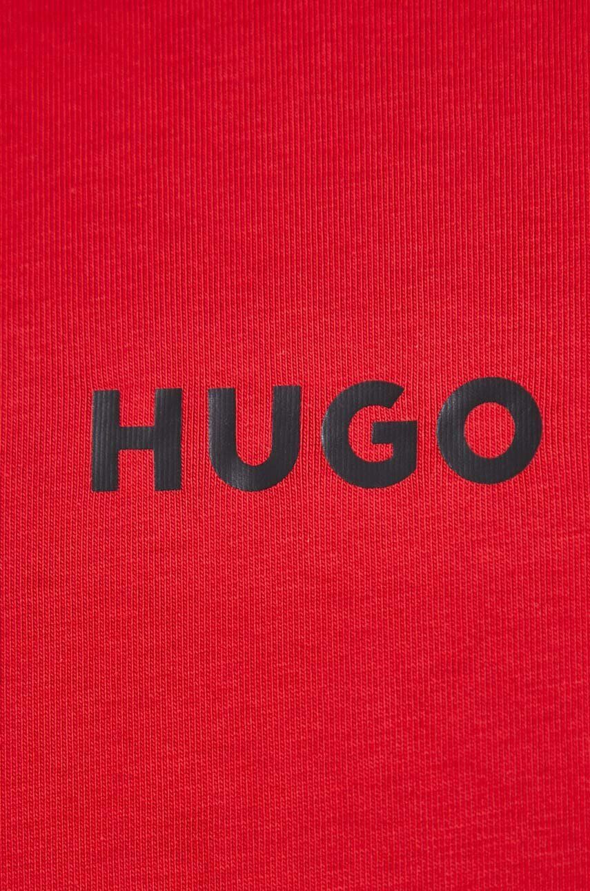 HUGO bluza lounge kolor czerwony z kapturem gładka