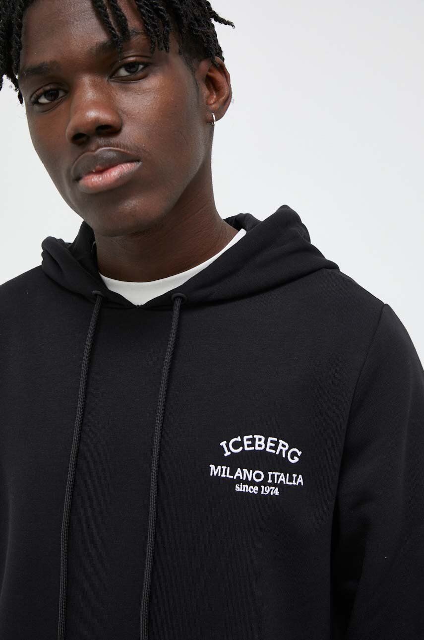 Iceberg bluza barbati, culoarea negru, cu glugă, cu imprimeu