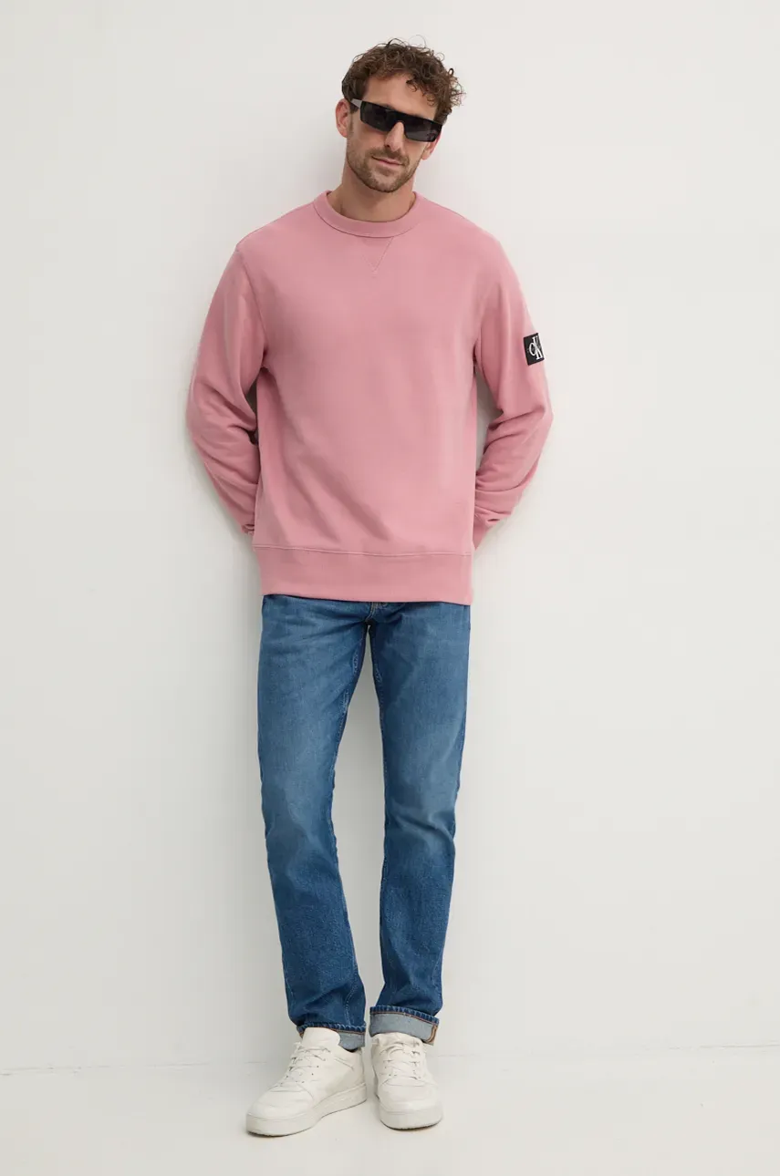 Хлопковая кофта Calvin Klein Jeans мужская цвет розовый однотонная J30J323426 Хлопковая кофта Calvin Klein Jeans мужская цвет розовый однотонная J30J323426