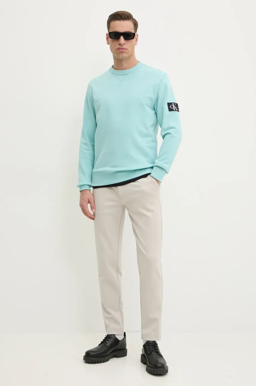 Хлопковая кофта Calvin Klein Jeans мужская цвет бирюзовый однотонная J30J323426 Хлопковая кофта Calvin Klein Jeans мужская цвет бирюзовый однотонная J30J323426