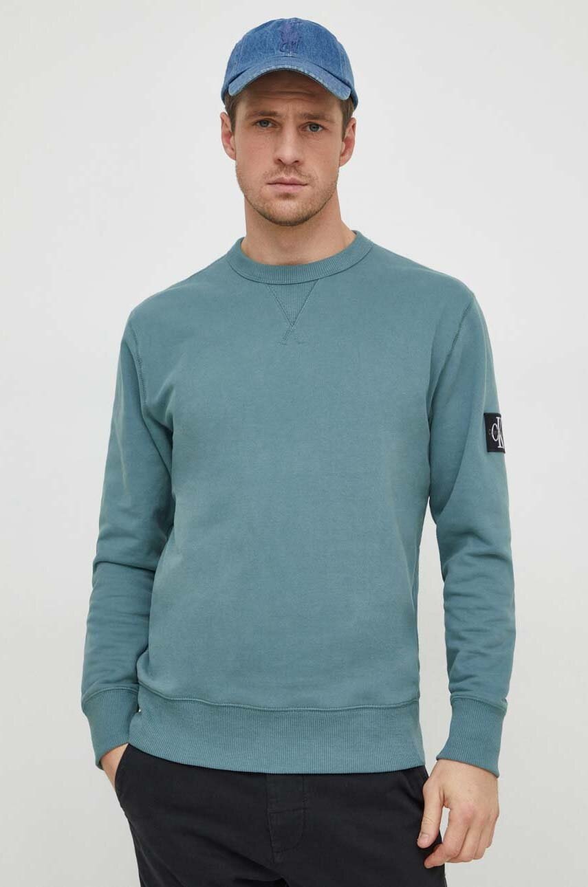 

Памучен суичър Calvin Klein Jeans в синьо с изчистен дизайн J30J323426, Тюркоазен