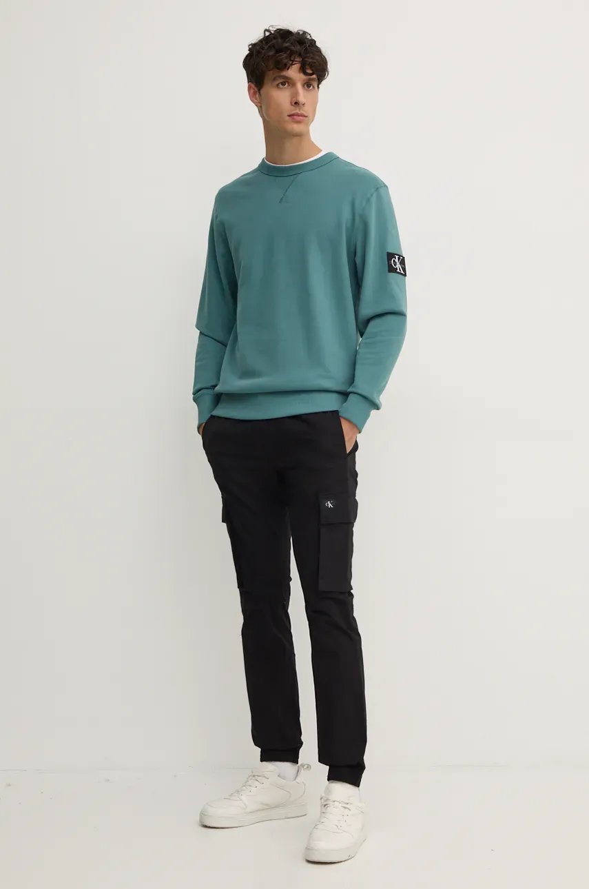 Хлопковая кофта Calvin Klein Jeans мужская цвет зелёный однотонная J30J323426 Хлопковая кофта Calvin Klein Jeans мужская цвет зелёный однотонная J30J323426