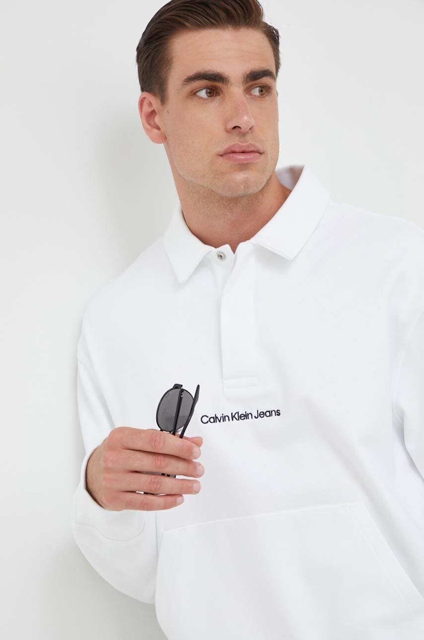 

Суичър Calvin Klein Jeans в бяло с изчистен дизайн, Бял