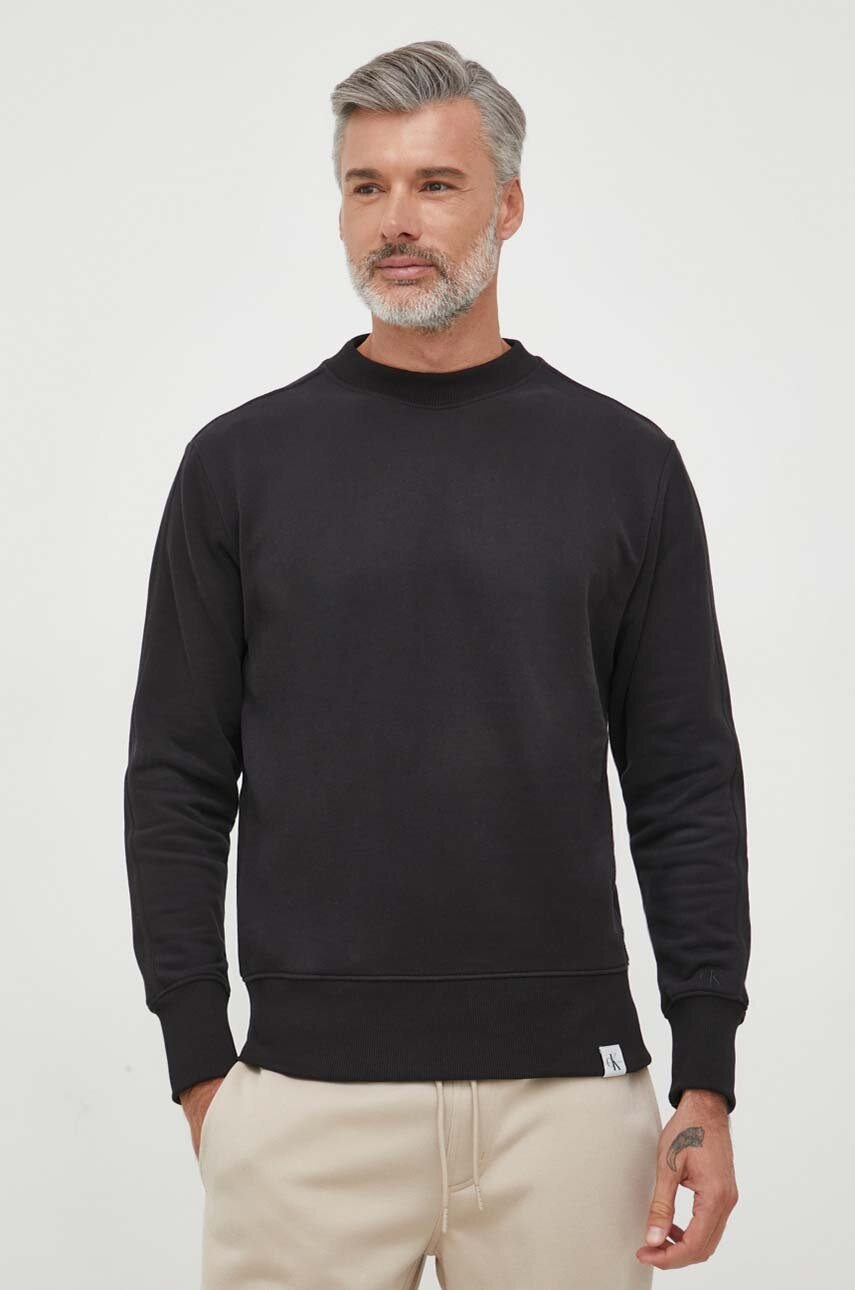 

Памучен суичър Calvin Klein Jeans в черно с изчистен дизайн, Черен