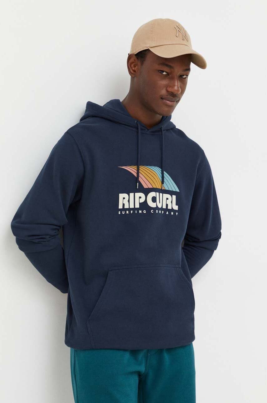 Rip Curl bluza barbati, culoarea albastru marin, cu glugă, cu imprimeu