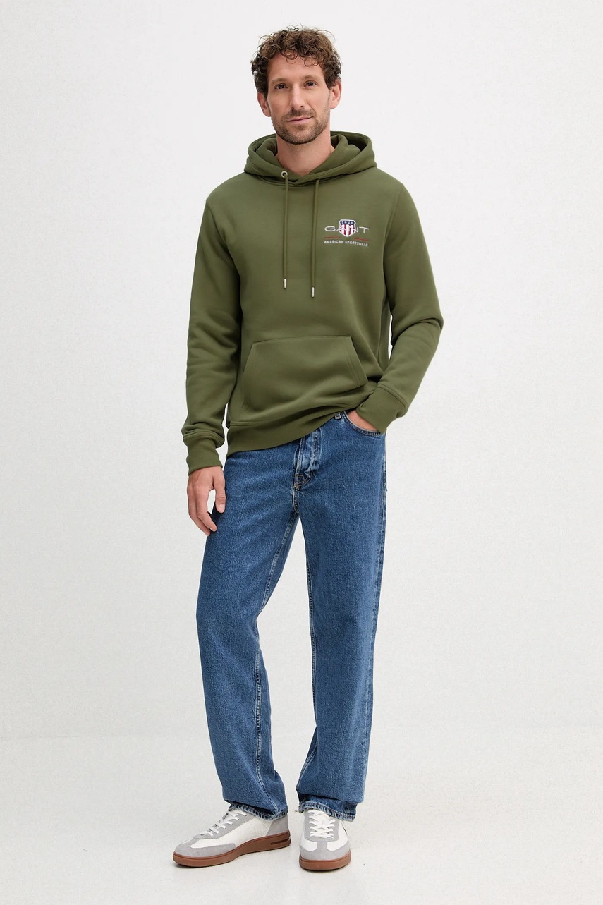 Кофта Gant цвет зелёный с капюшоном с аппликацией 2047084