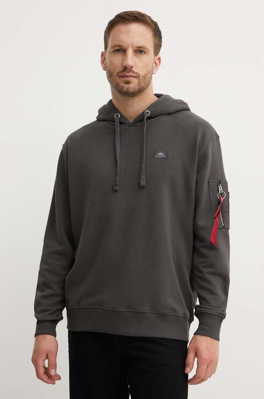 Levně Mikina Alpha Industries X-Fit Hoody pánská, šedá barva, s kapucí, hladká, 158321.684