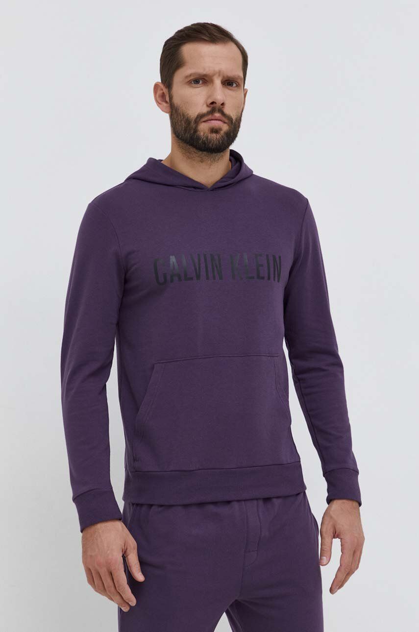Mikina Calvin Klein Underwear fialová barva, s kapucí, s potiskem - fialová - 57 % Bavlna
