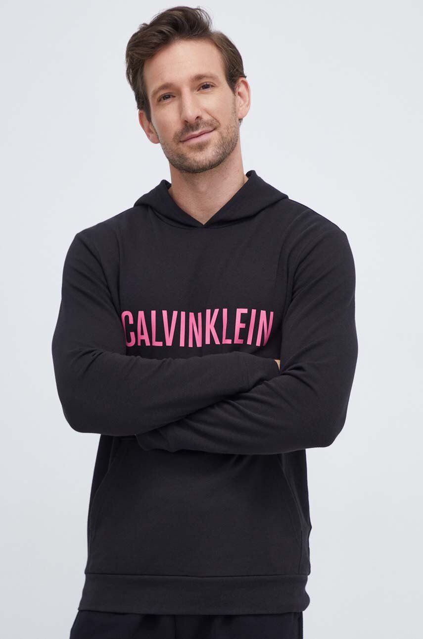 Levně Mikina Calvin Klein Underwear černá barva, s kapucí, s potiskem