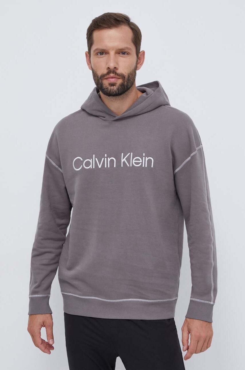 

Домашен суичър от памук Calvin Klein Underwear в сиво с качулка с апликация, Сив
