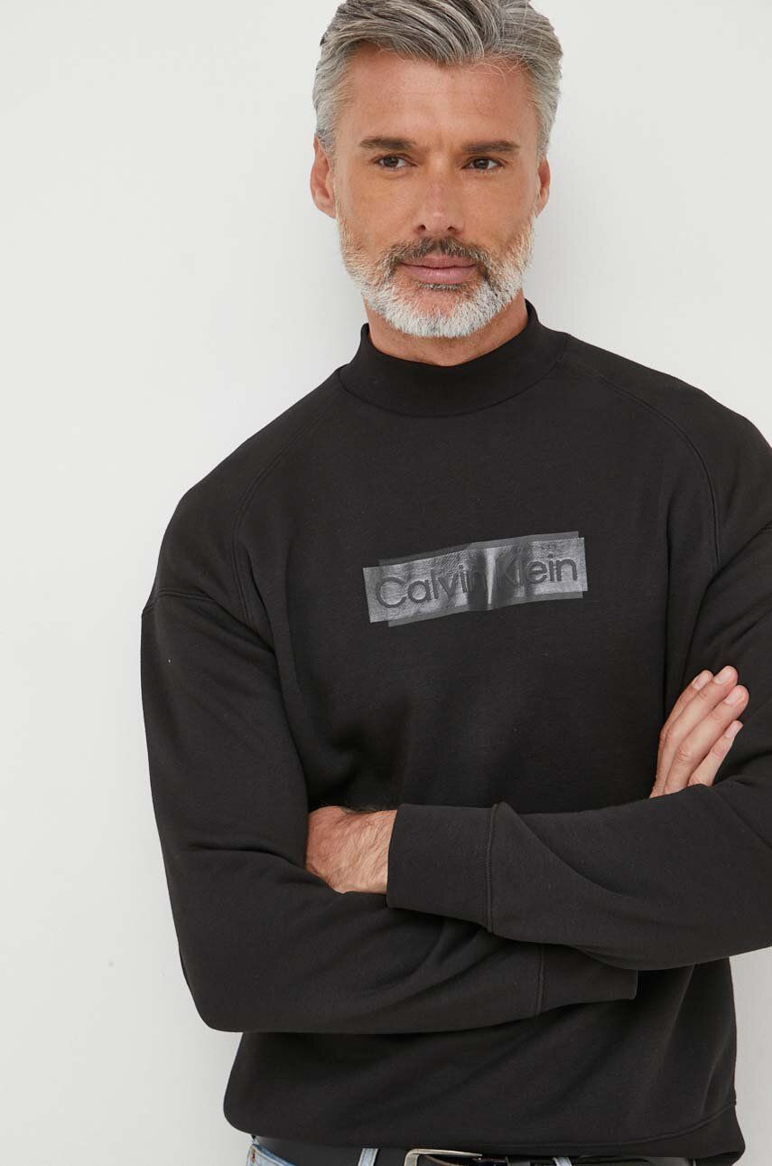 Mikina Calvin Klein pánská, černá barva, s potiskem - černá - 69 % Bavlna
