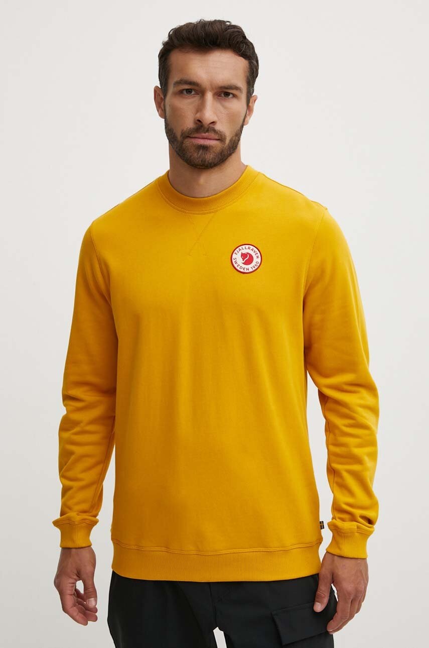 Fjallraven hanorac de bumbac 1960 Logo Badge Sweater bărbați, culoarea galben, cu imprimeu F87163