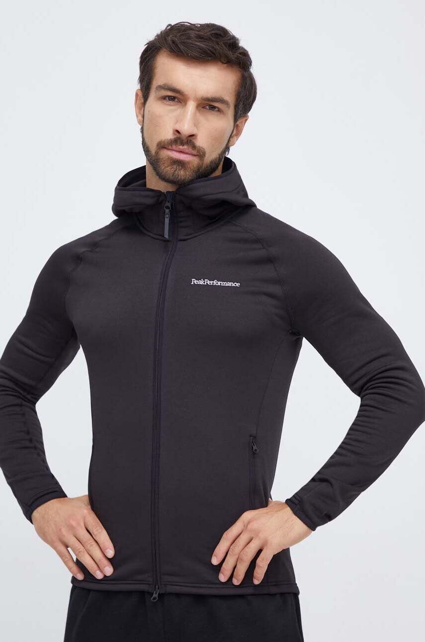 Peak Performance bluza barbati, culoarea negru, cu glugă, neted