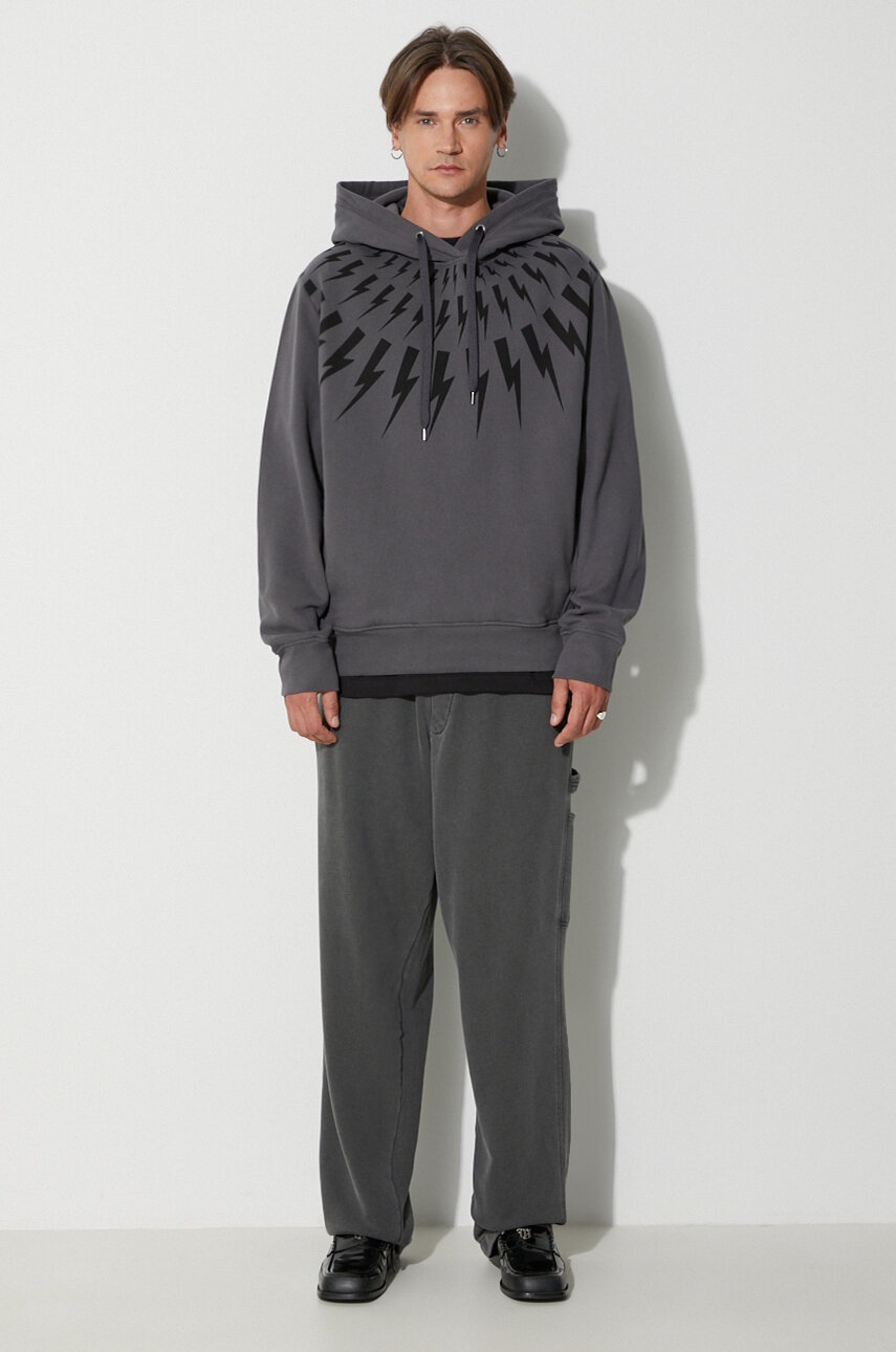 Βαμβακερή μπλούζα Neil Barett FAIRISLE THUNDERBOLT χρώμα: γκρι, με κουκούλα, PBJS186.V517S.3543 F3PBJS186.V517S.3543 φωτογραφία