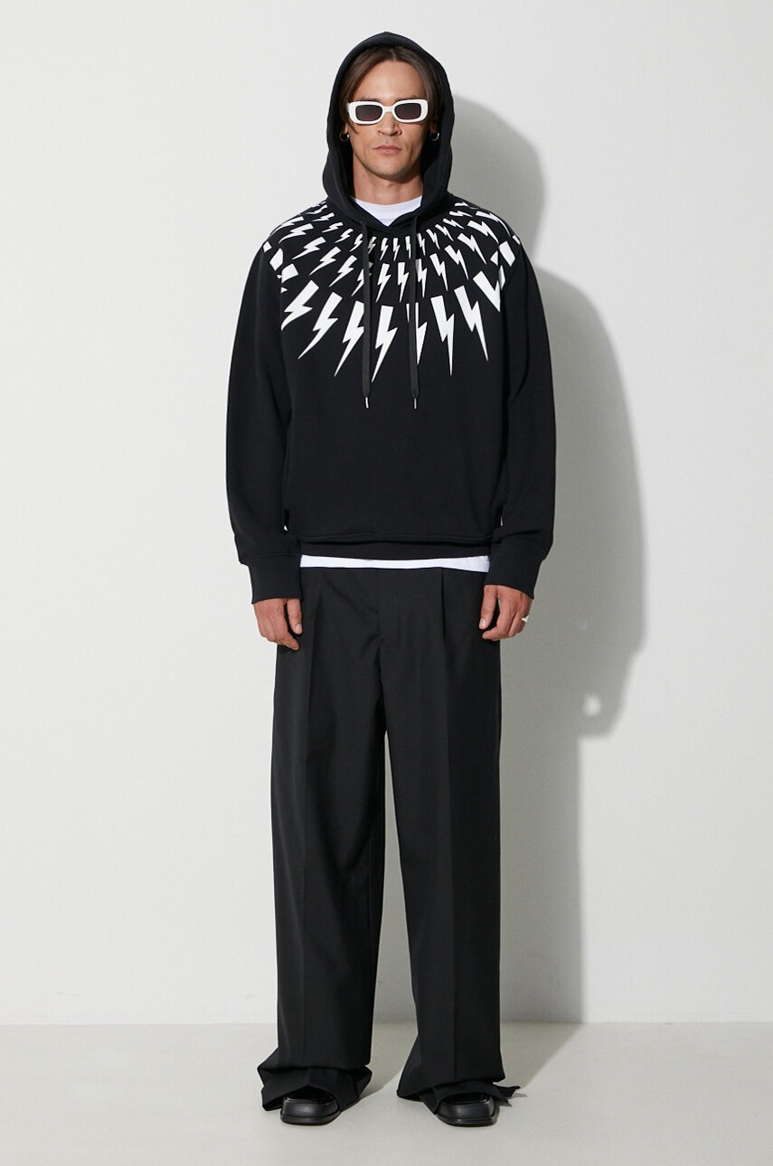 Βαμβακερή μπλούζα Neil Barett FAIRISLE THUNDERBOLT χρώμα: μαύρο, με κουκούλα, PBJS186.V517S.524 F3PBJS186.V517S.524 φωτογραφία