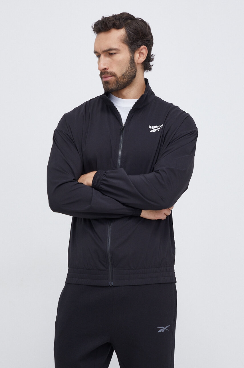 Reebok bluza barbati, culoarea negru, cu imprimeu Reebok bluza barbati, culoarea negru, cu imprimeu