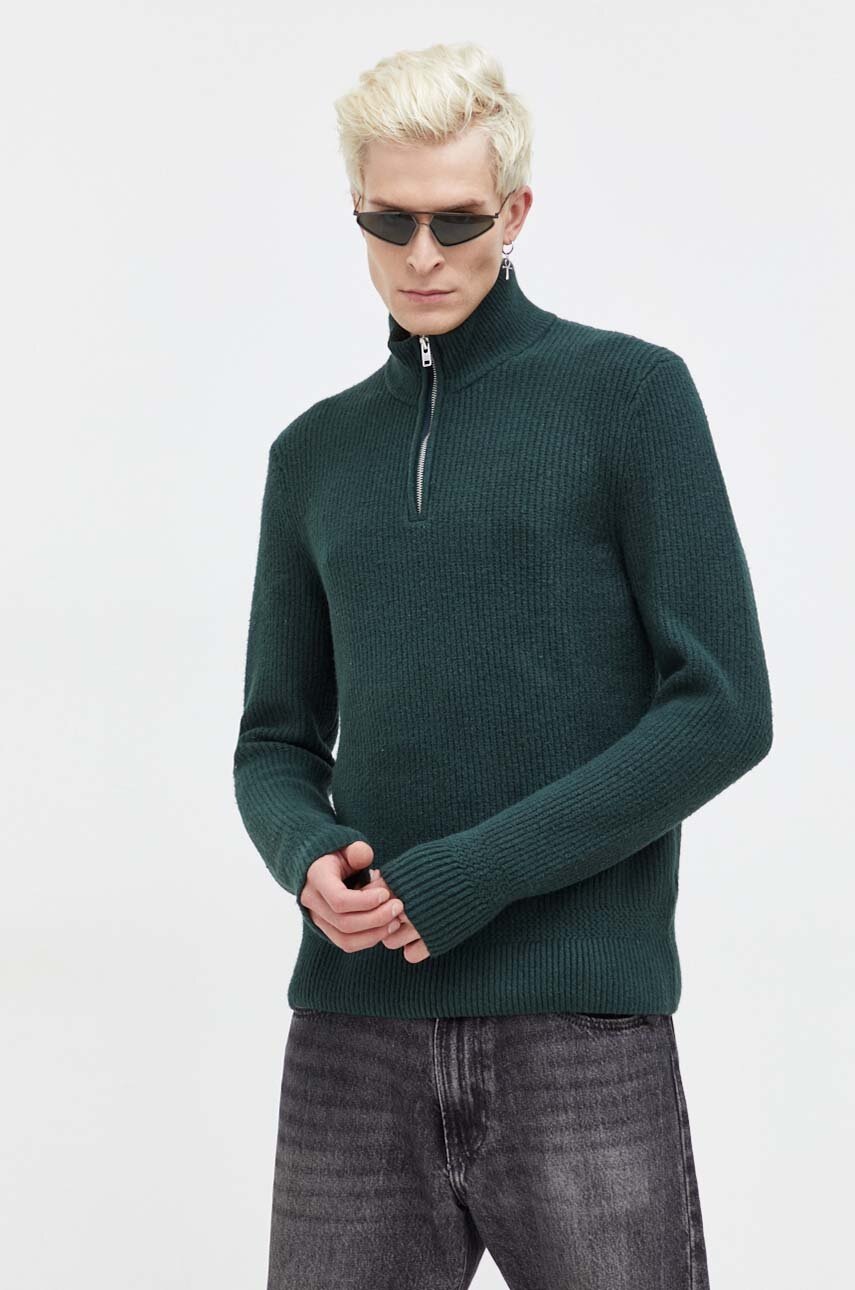 Abercrombie & Fitch pulover barbati, culoarea verde, cu turtleneck