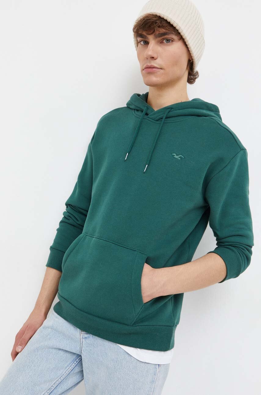 

Суичър Hollister Co. в зелено с качулка с изчистен дизайн, Зелен