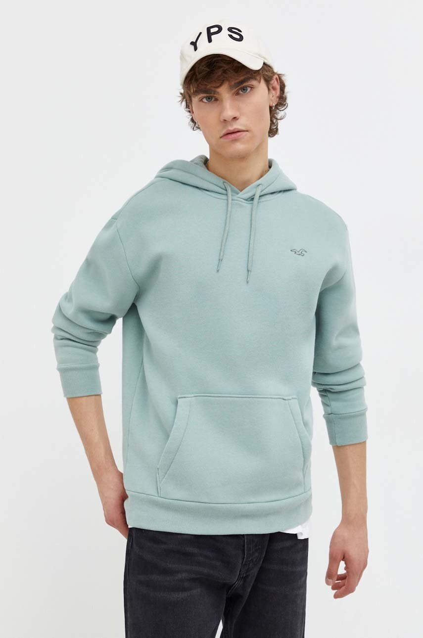 

Суичър Hollister Co. в тюркоазено с качулка с изчистен дизайн, Тюркоазен