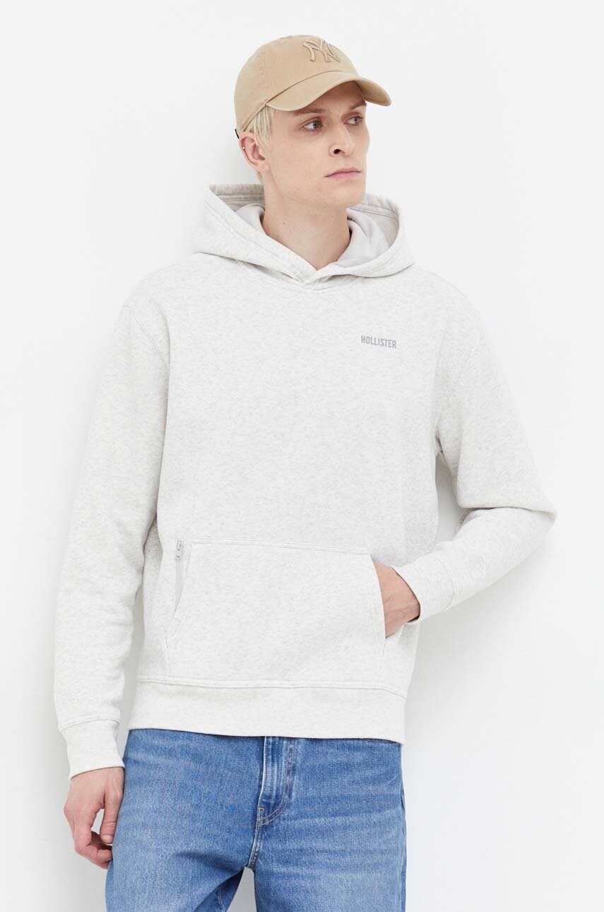

Суичър Hollister Co. в сиво с качулка с меланжов десен, Сив