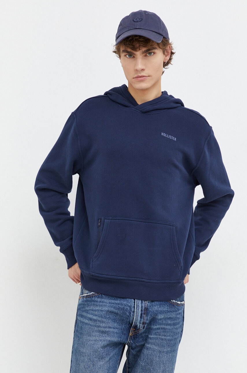 

Суичър Hollister Co. в тъмносиньо с качулка с принт, Тъмносин