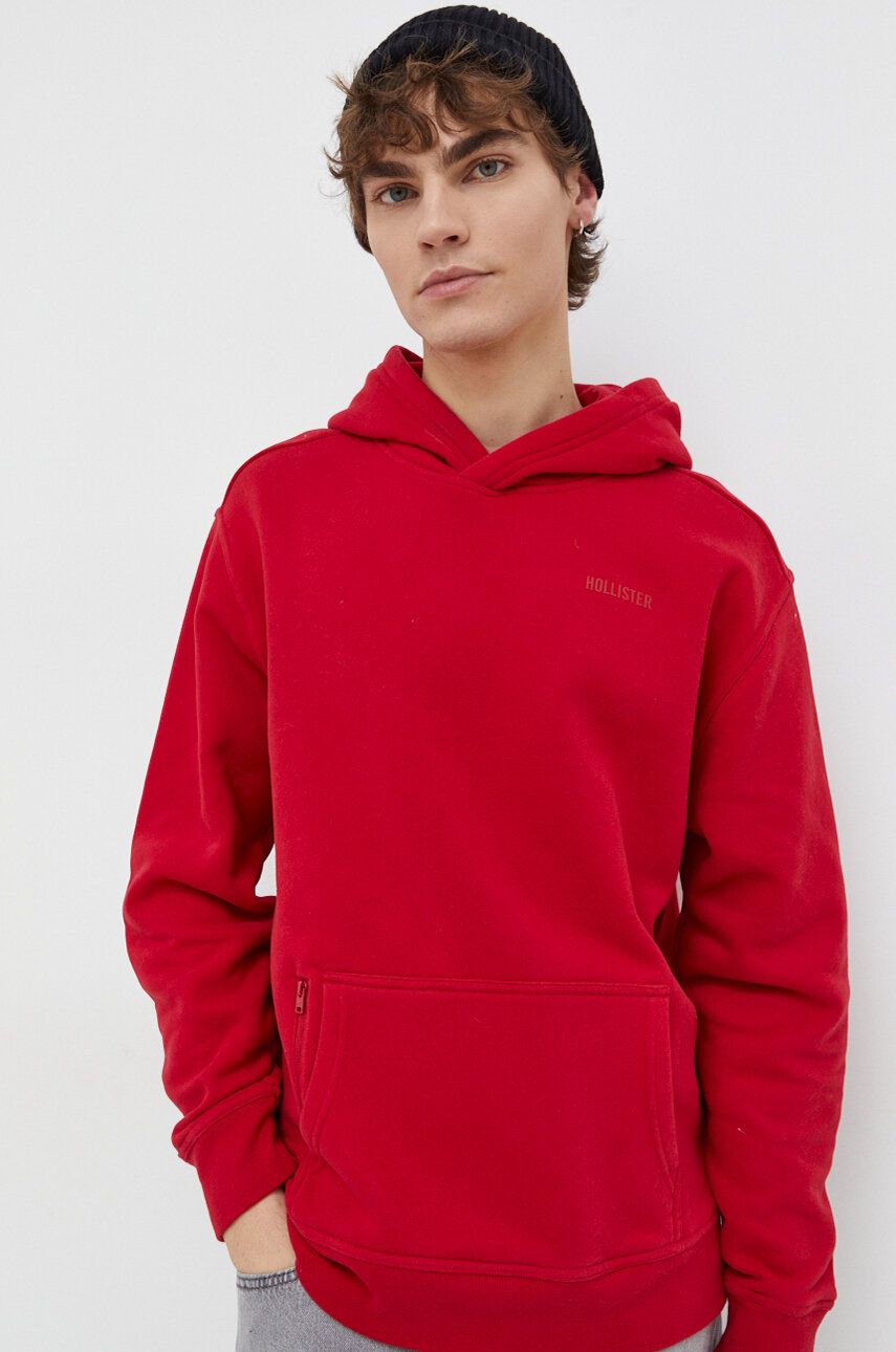 Mikina Hollister Co. pánská, červená barva, s kapucí, hladká - červená - Hlavní materiál: 70 % Bavln