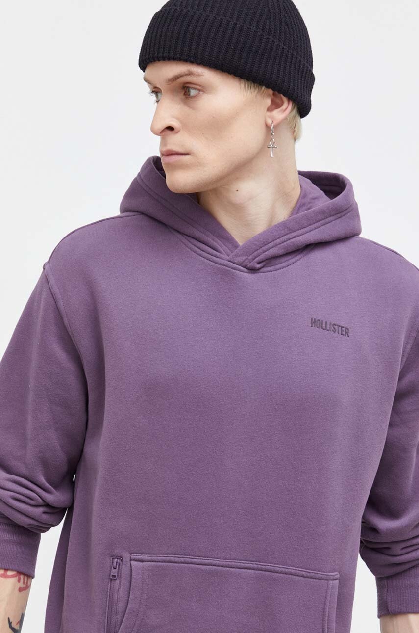 

Суичър Hollister Co. в лилаво с качулка с изчистен дизайн, Виолетов