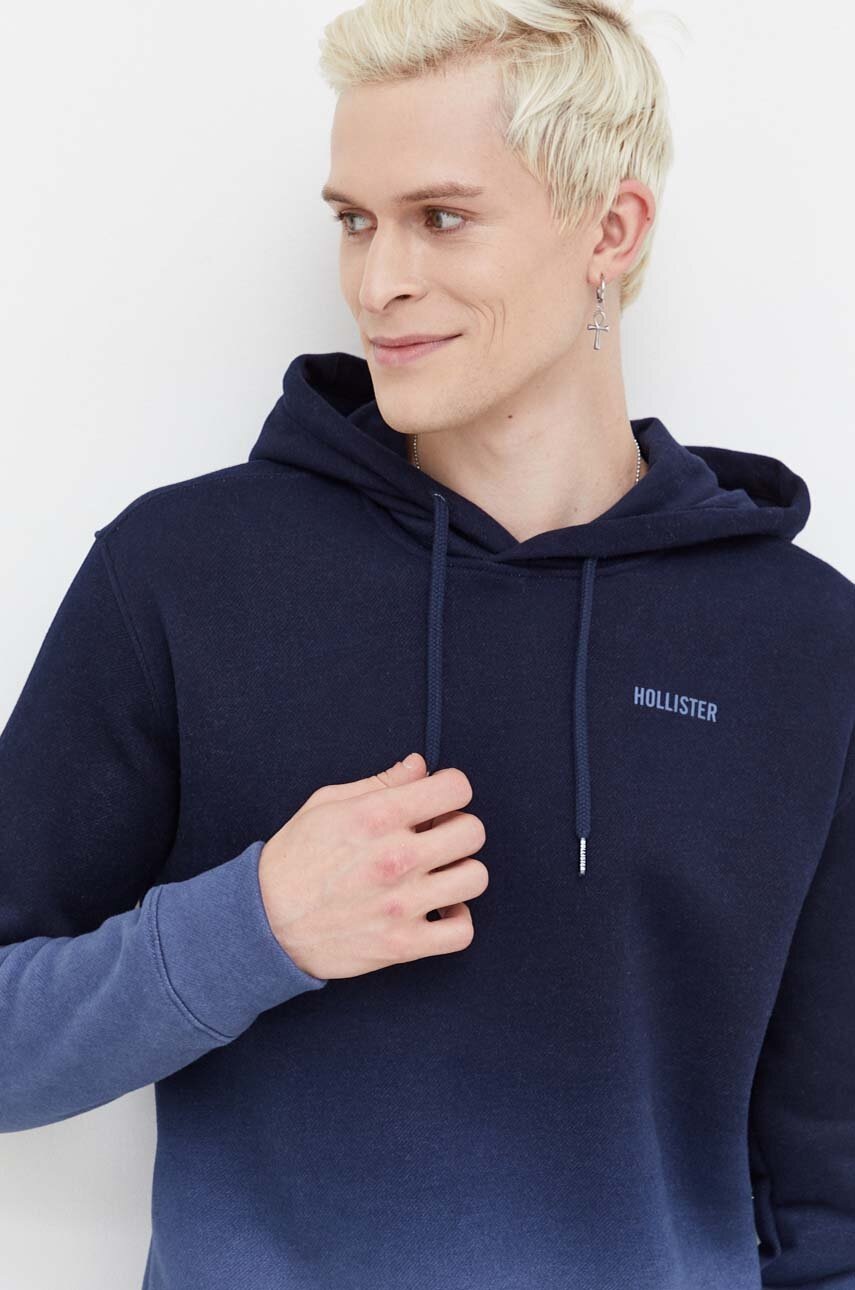 

Суичър Hollister Co. в тъмносиньо с качулка с десен, Тъмносин