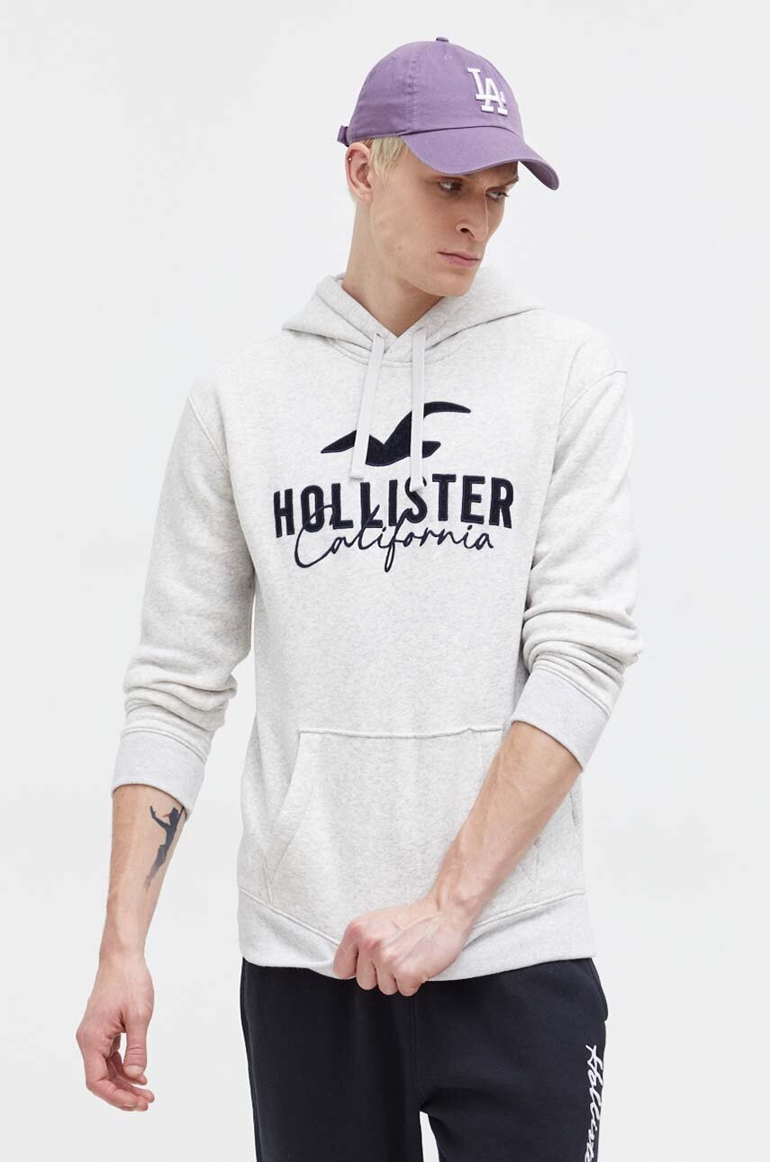 

Суичър Hollister Co. в сиво с качулка с меланжов десен, Сив