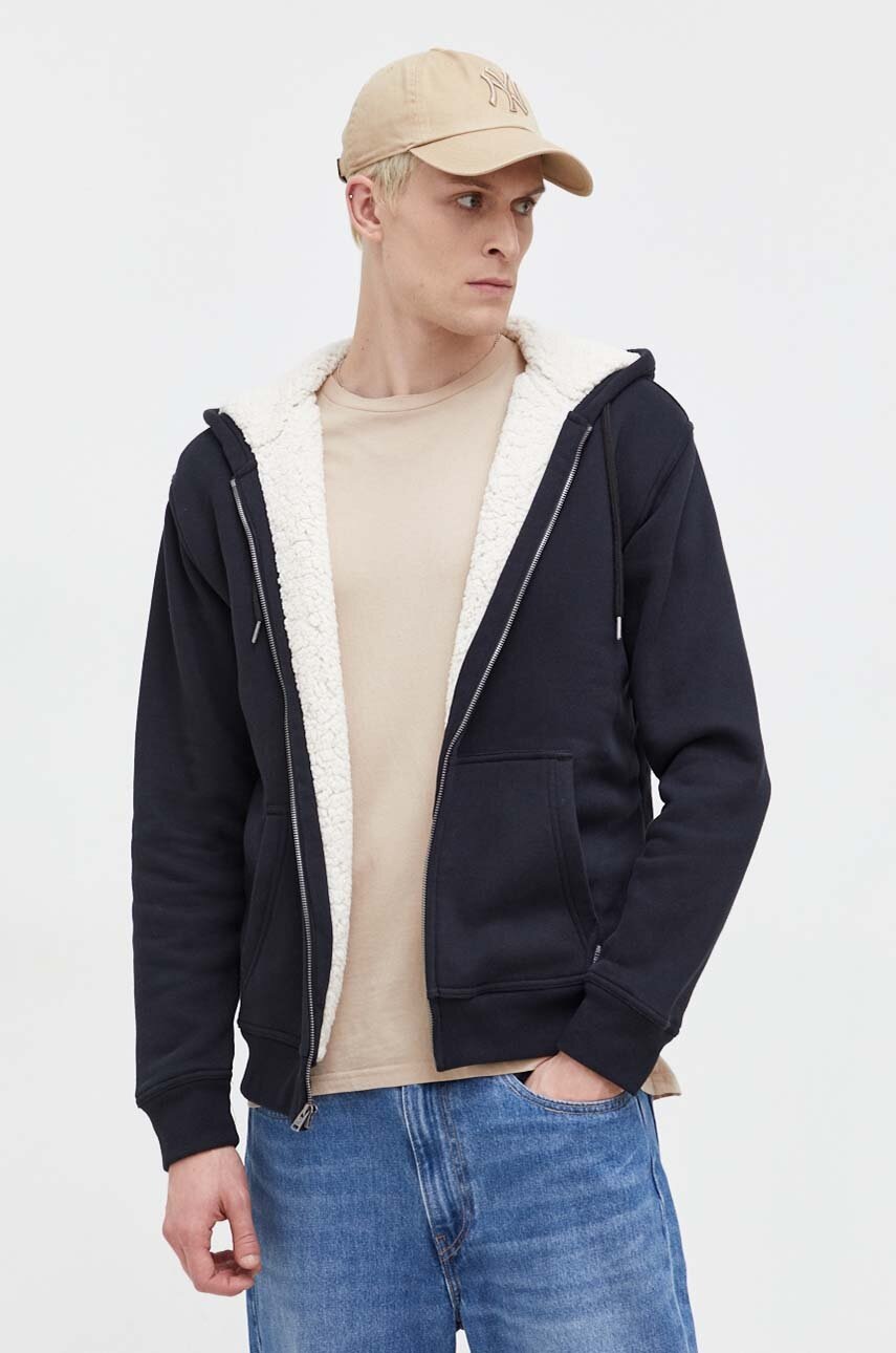 

Суичър Hollister Co. в черно с качулка с изчистен дизайн, Черен