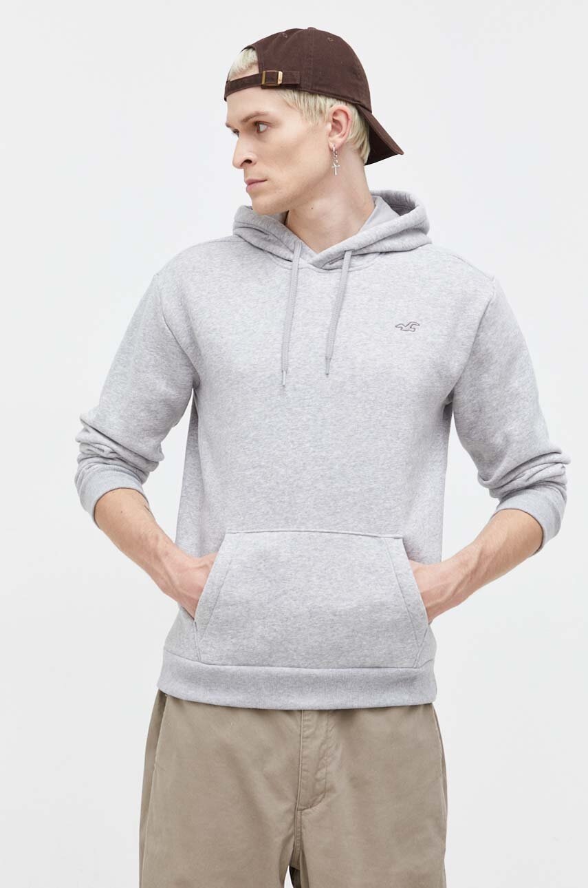 

Суичър Hollister Co. в сиво с качулка с меланжов десен, Сив