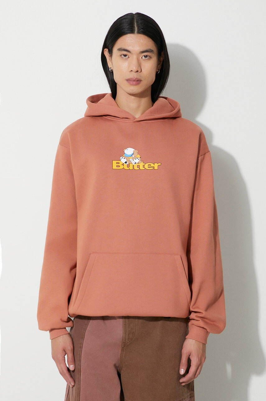 Butter Goods bluză Teddy Logo Pullover Hood bărbați, culoarea portocaliu, cu glugă, cu imprimeu, BGQ3231304 Butter Goods bluză Teddy Logo Pullover Hood bărbați, culoarea portocaliu, cu glugă, cu imprimeu, BGQ3231304